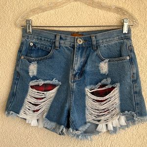 POL denim shorts with plaid flannel inner pockets SIZE S 100% COTTON  90's
